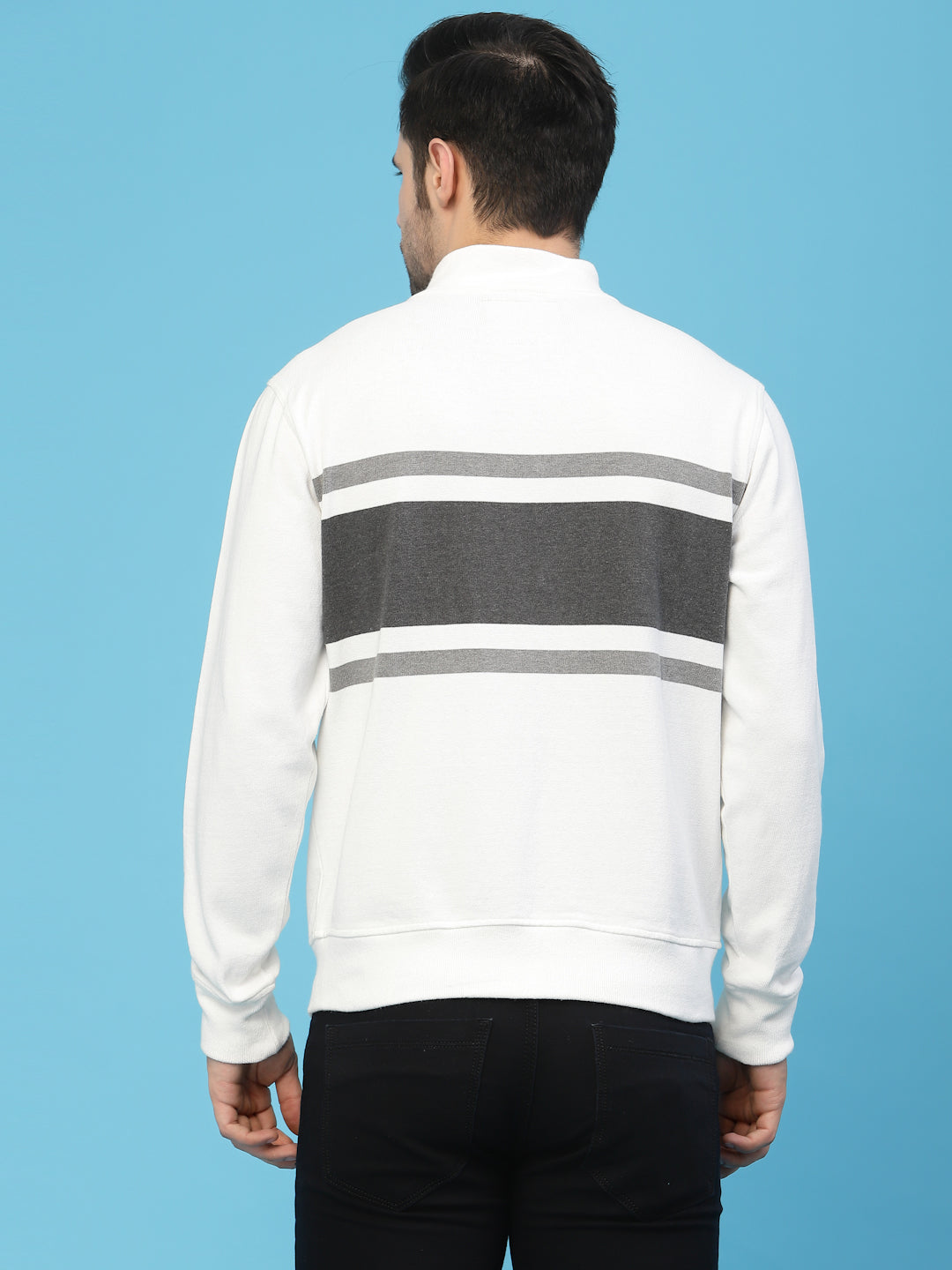 Flawless Men Grey Colourblocked Cotton Bomber with Patchwork Jacket Being Flawless
