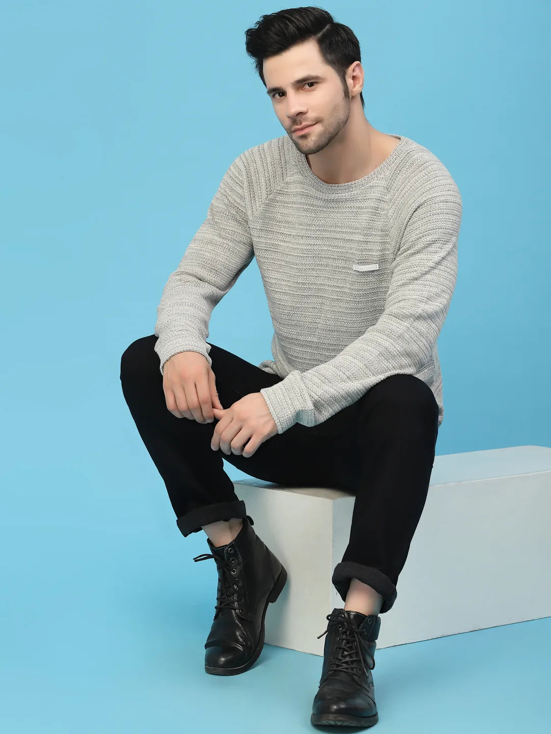 Flawless Men Grey Knitted Sweater Being Flawless