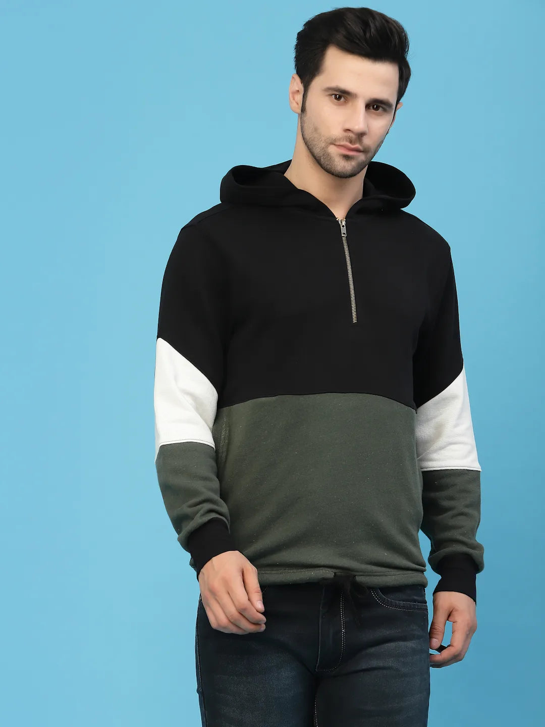 Flawless Men Olive Color Blocked Sweatshirt