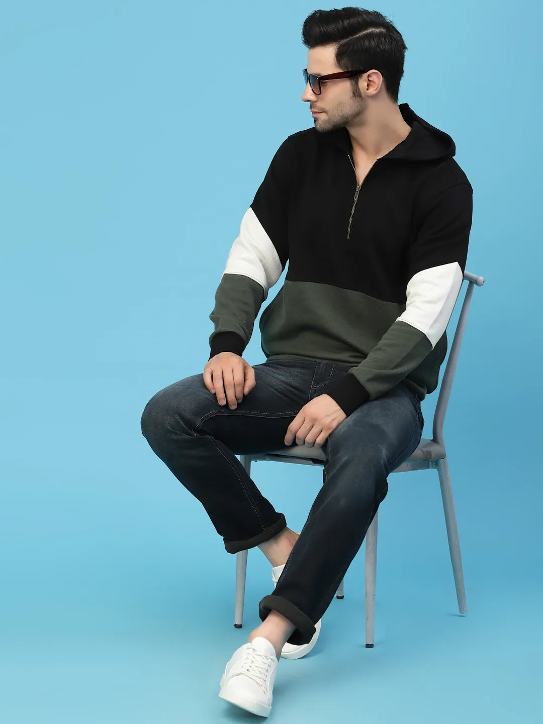 Flawless Men Olive Color Blocked Sweatshirt