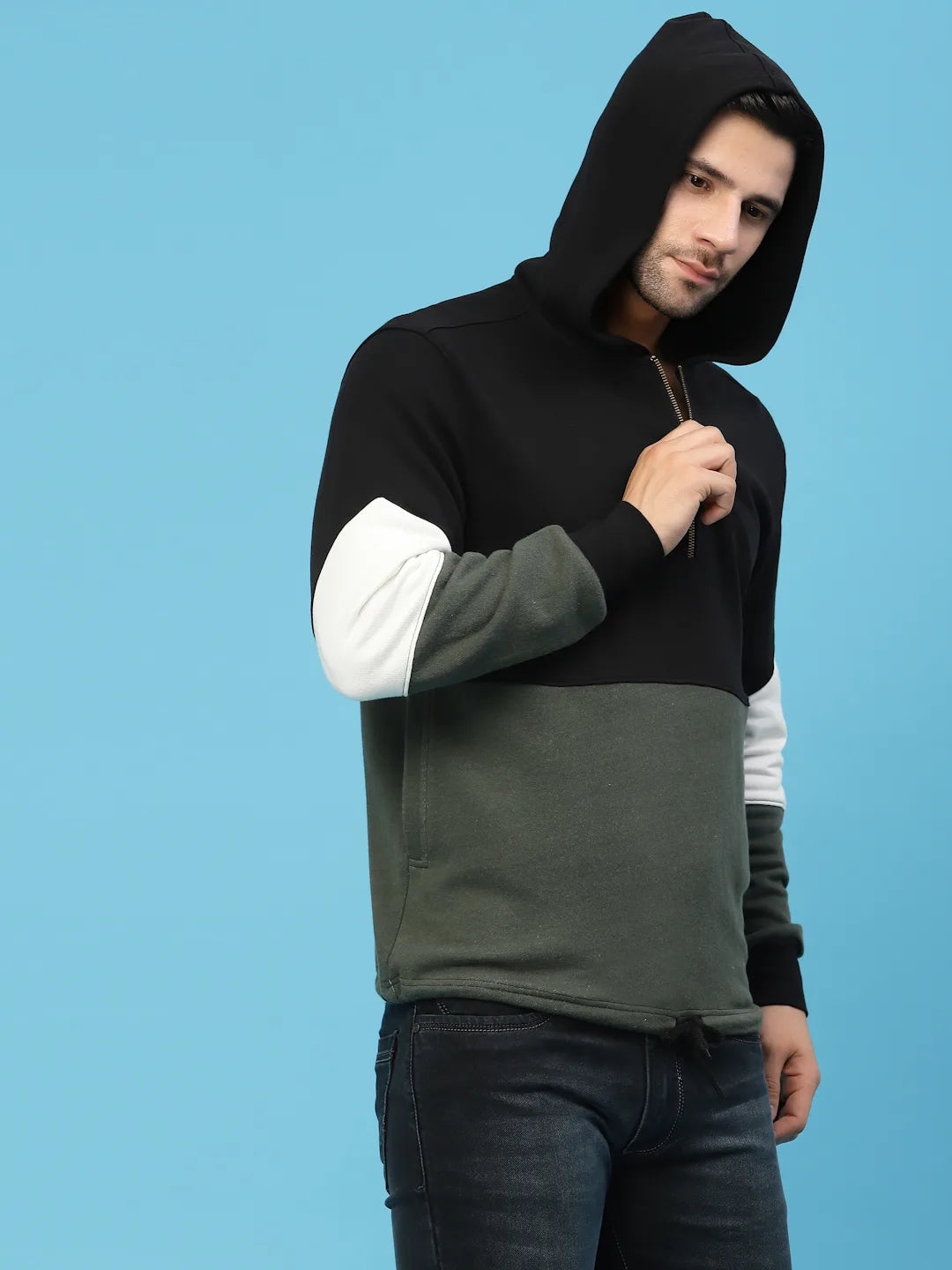Flawless Men Olive Color Blocked Sweatshirt