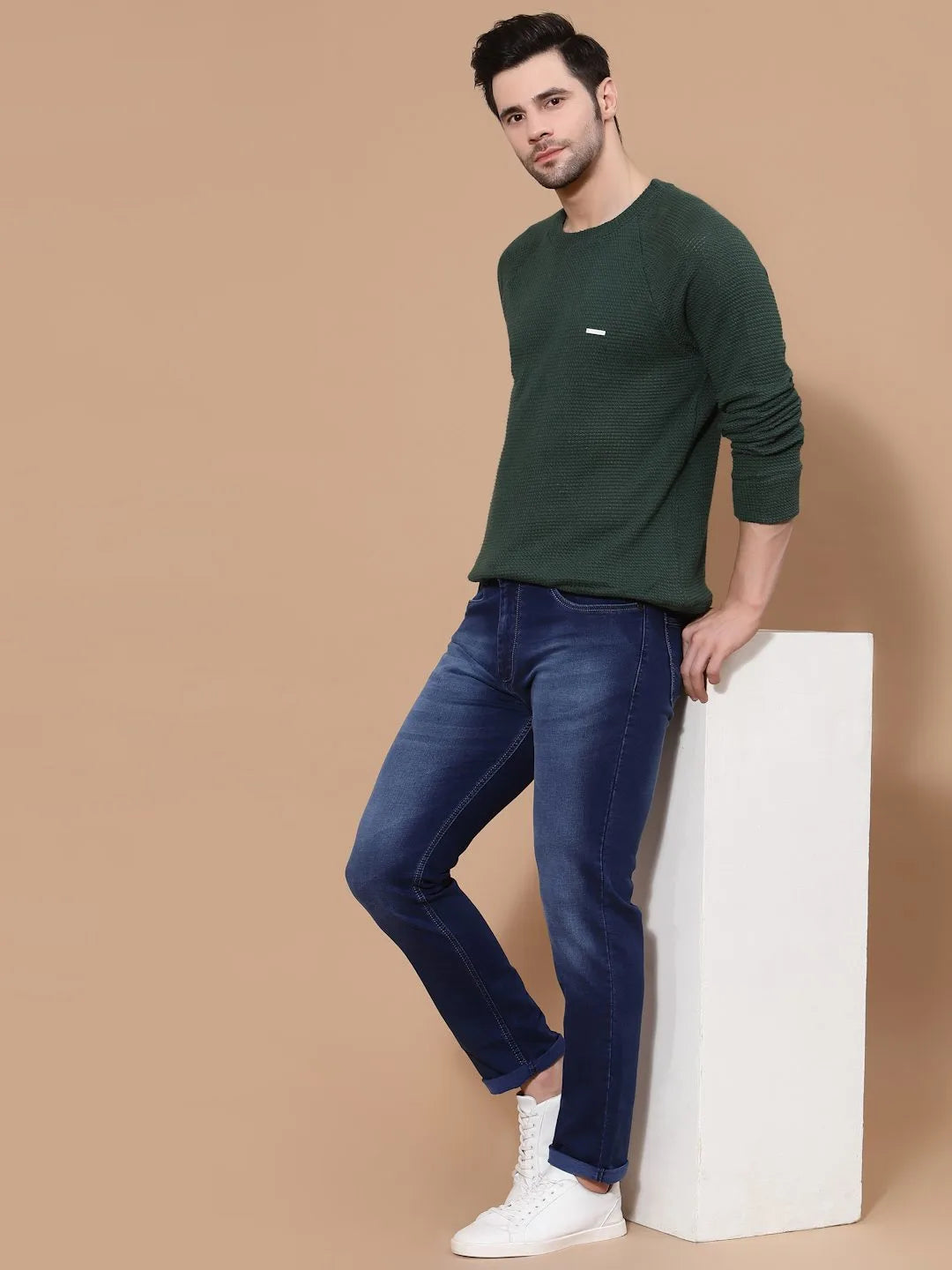 Flawless Men Green Knitted Sweater