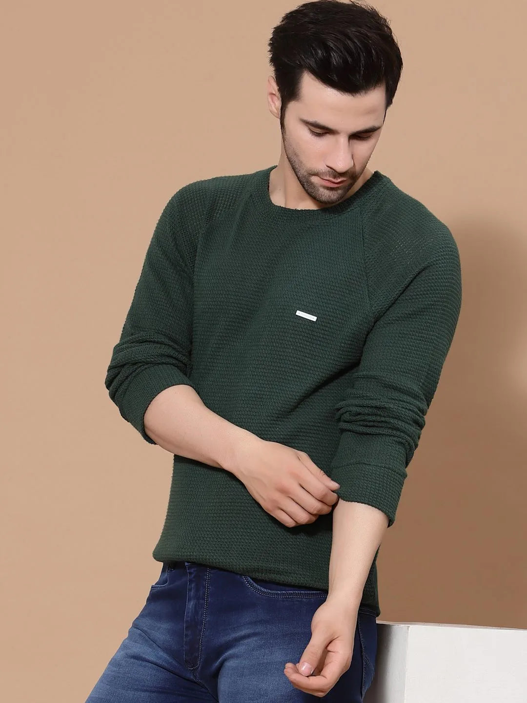 Flawless Men Green Knitted Sweater