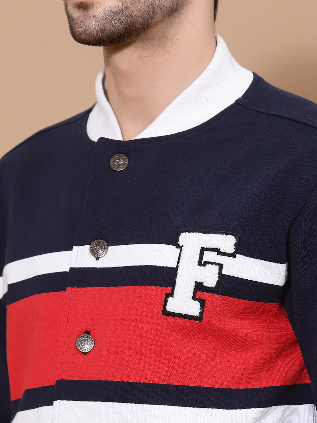 Flawless Men Colourblocked Cotton Bomber with Patchwork Jacket Being Flawless