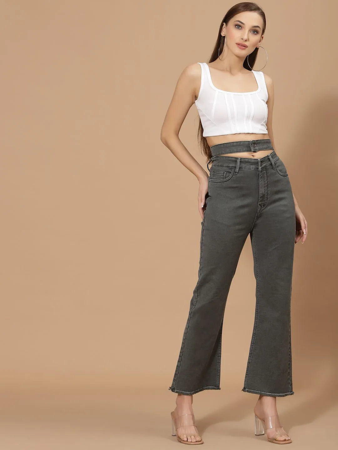 Flawless Women Olive Statement Depant Denim Being Flawless