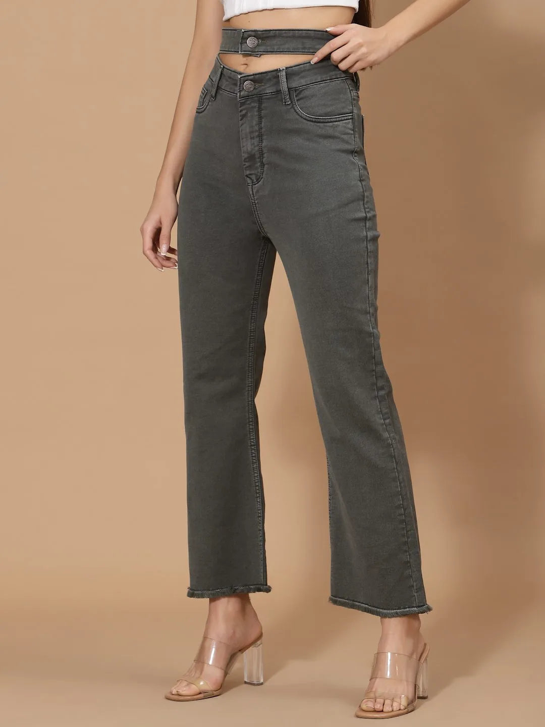 Flawless Women Olive Statement Depant Denim Being Flawless