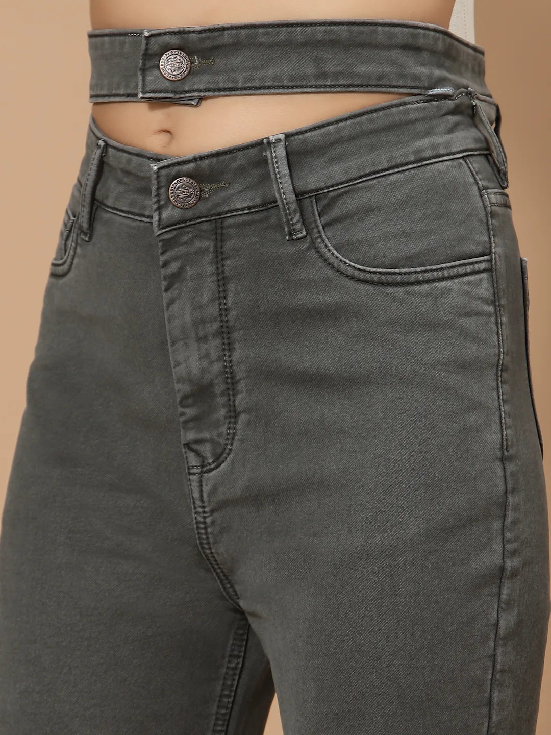 Flawless Women Olive Statement Depant Denim Being Flawless