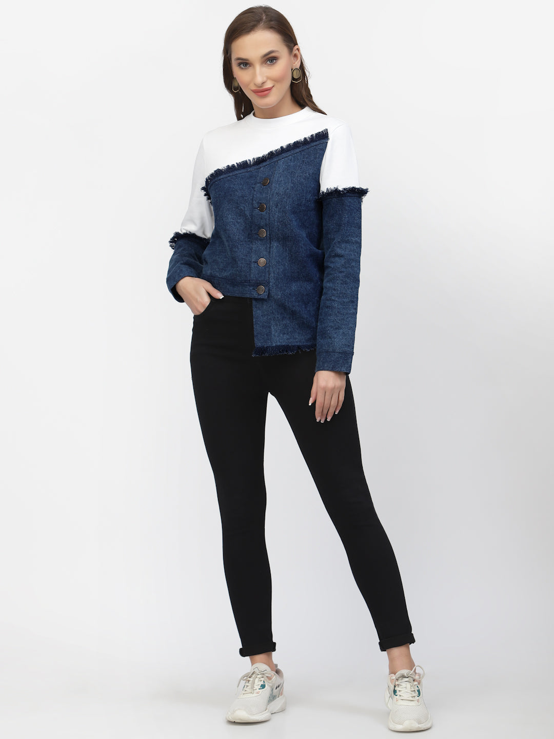 Flawless Women Stylish Blue And White Sweatshirt | MIXMATCH Being Flawless