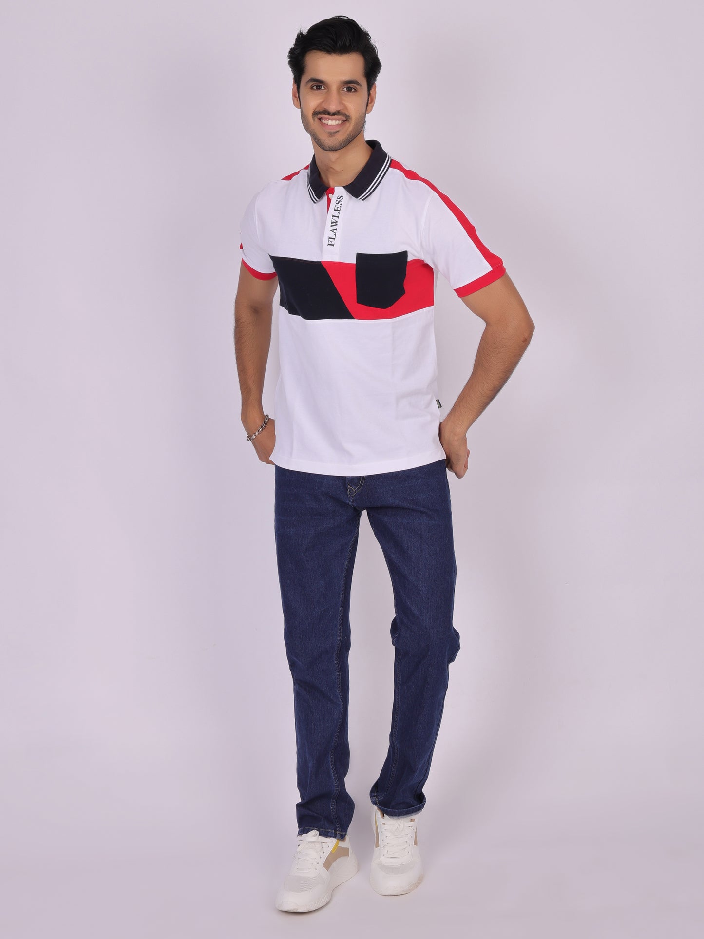 Flawless White Cotton Polo Shirt for Men Being Flawless