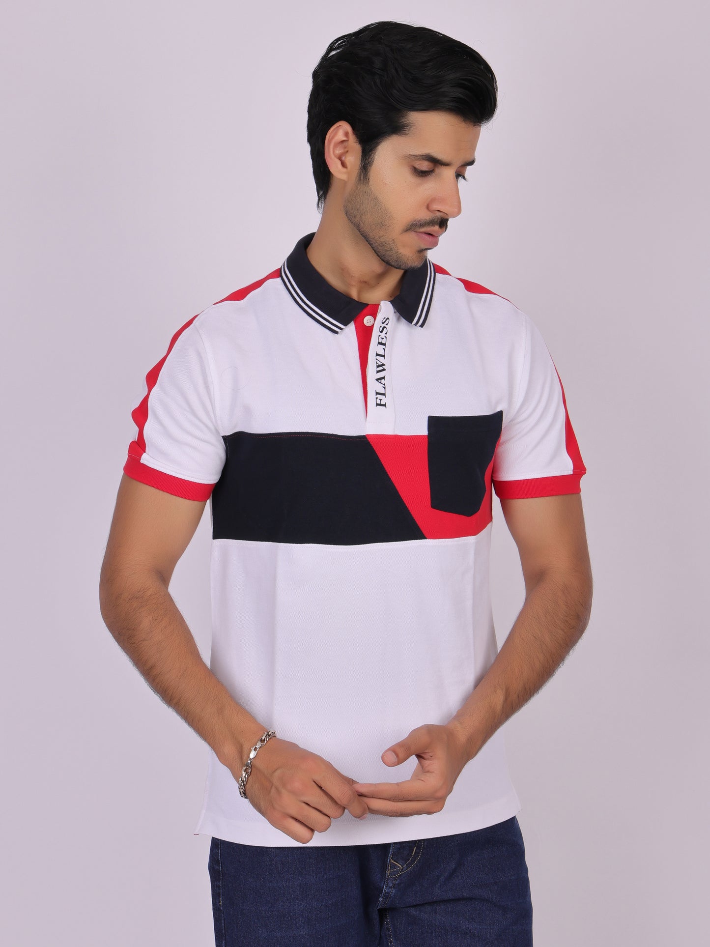 Flawless White Cotton Polo Shirt for Men Being Flawless