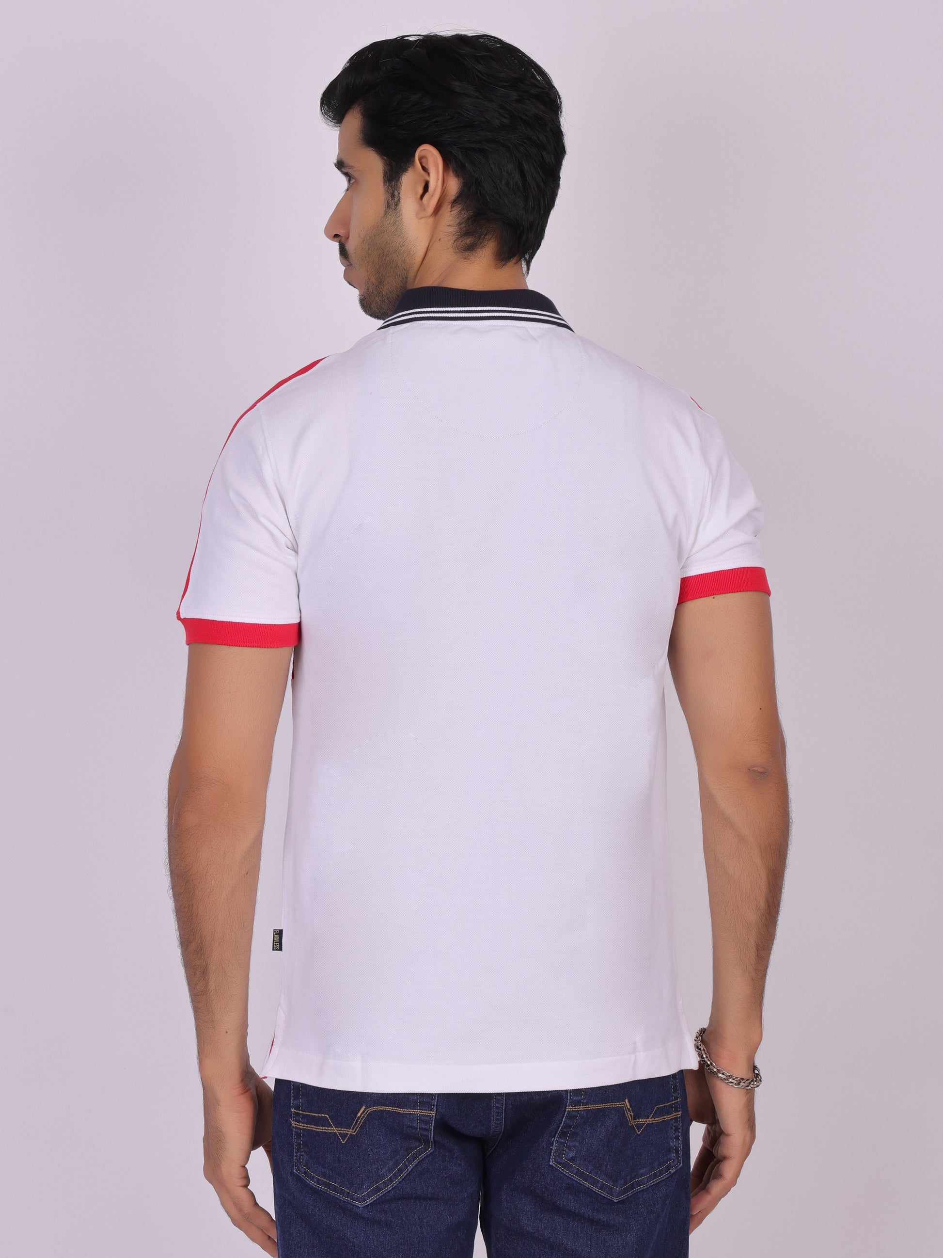 Flawless White Cotton Polo Shirt for Men Being Flawless