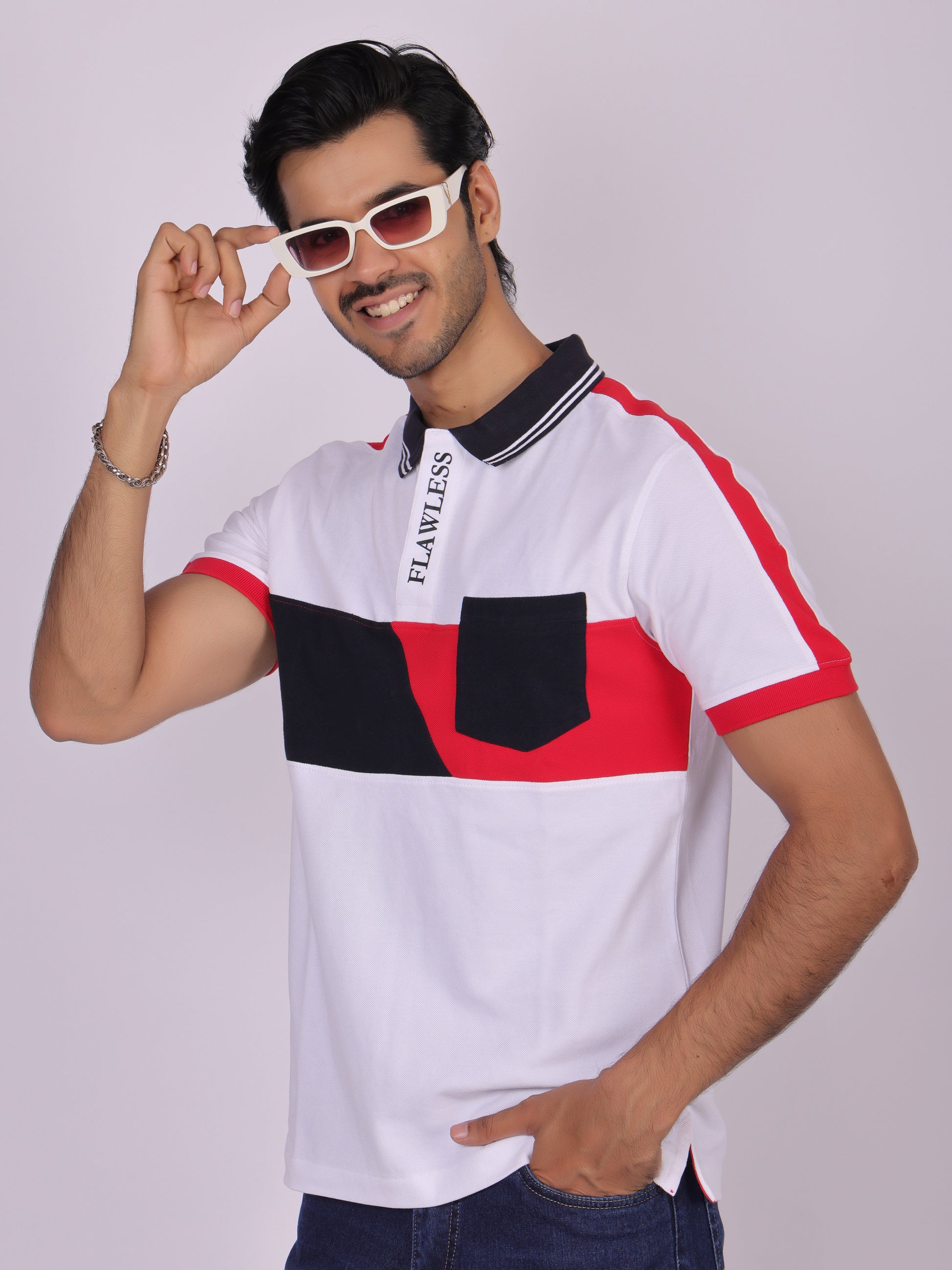 Flawless White Cotton Polo Shirt for Men Being Flawless