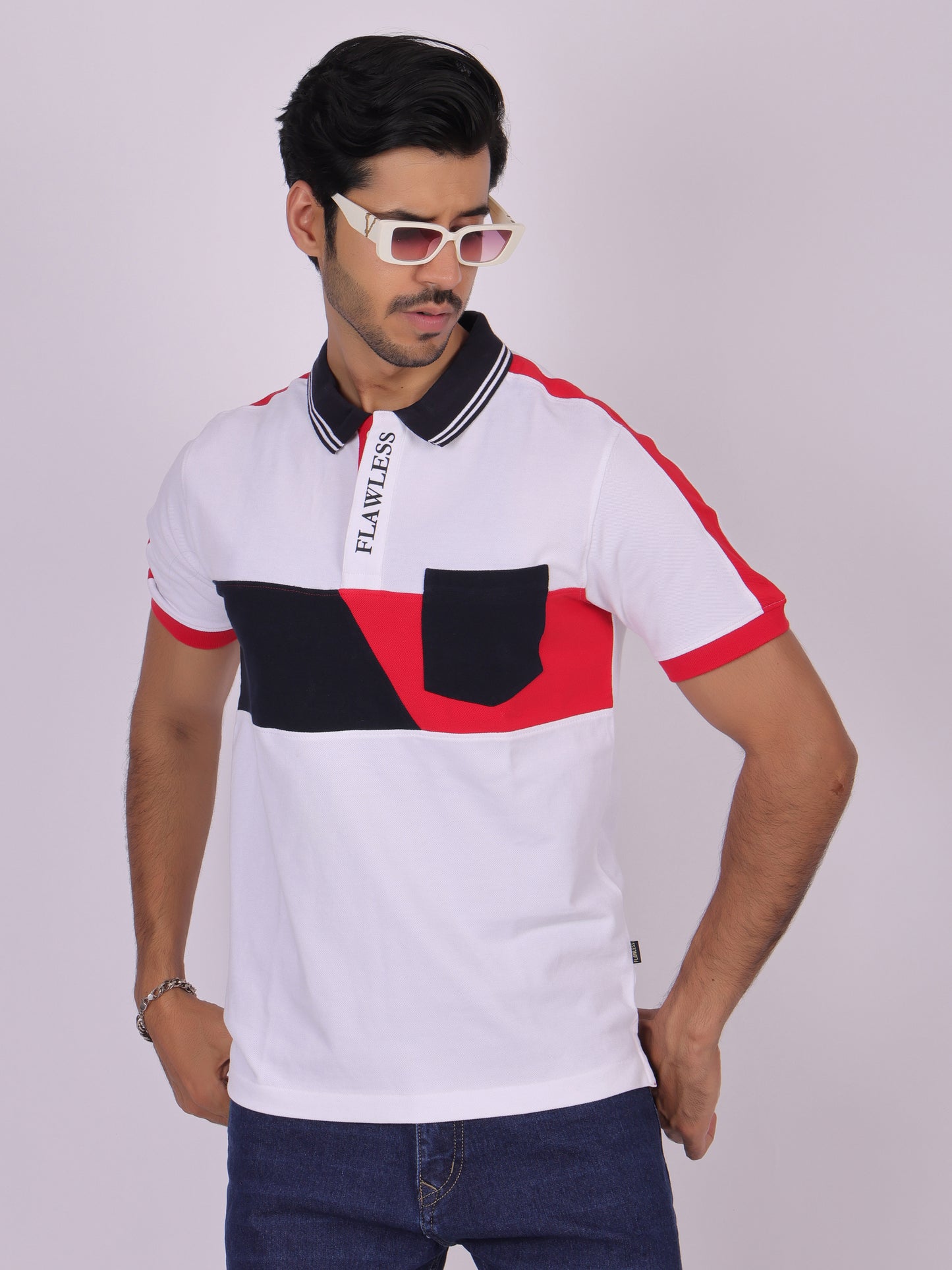 Flawless White Cotton Polo Shirt for Men Being Flawless