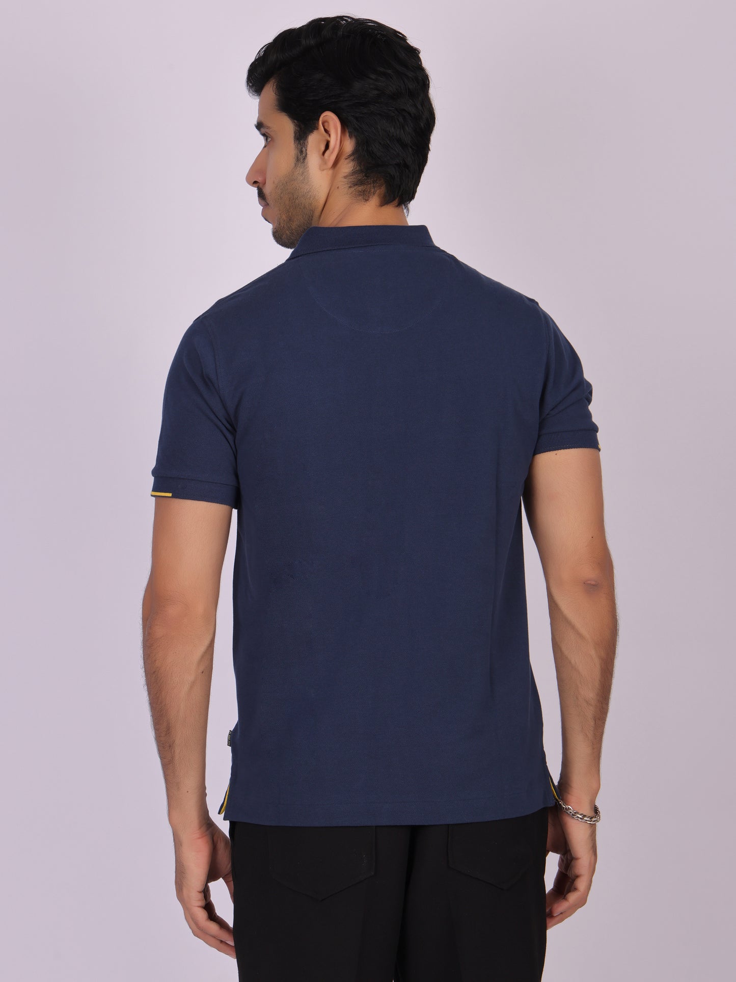 Men's Navy Blue Cotton Polo T-shirt with Yellow Accent - Casual, Comfortable, Versatile Being Flawless