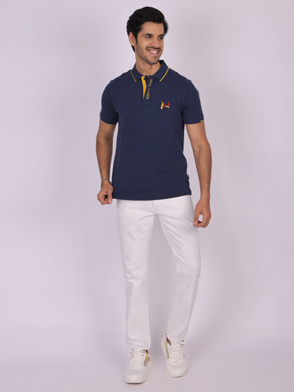 Classic Navy Blue Polo Shirt for Men - 100% Cotton, Regular Fit Being Flawless