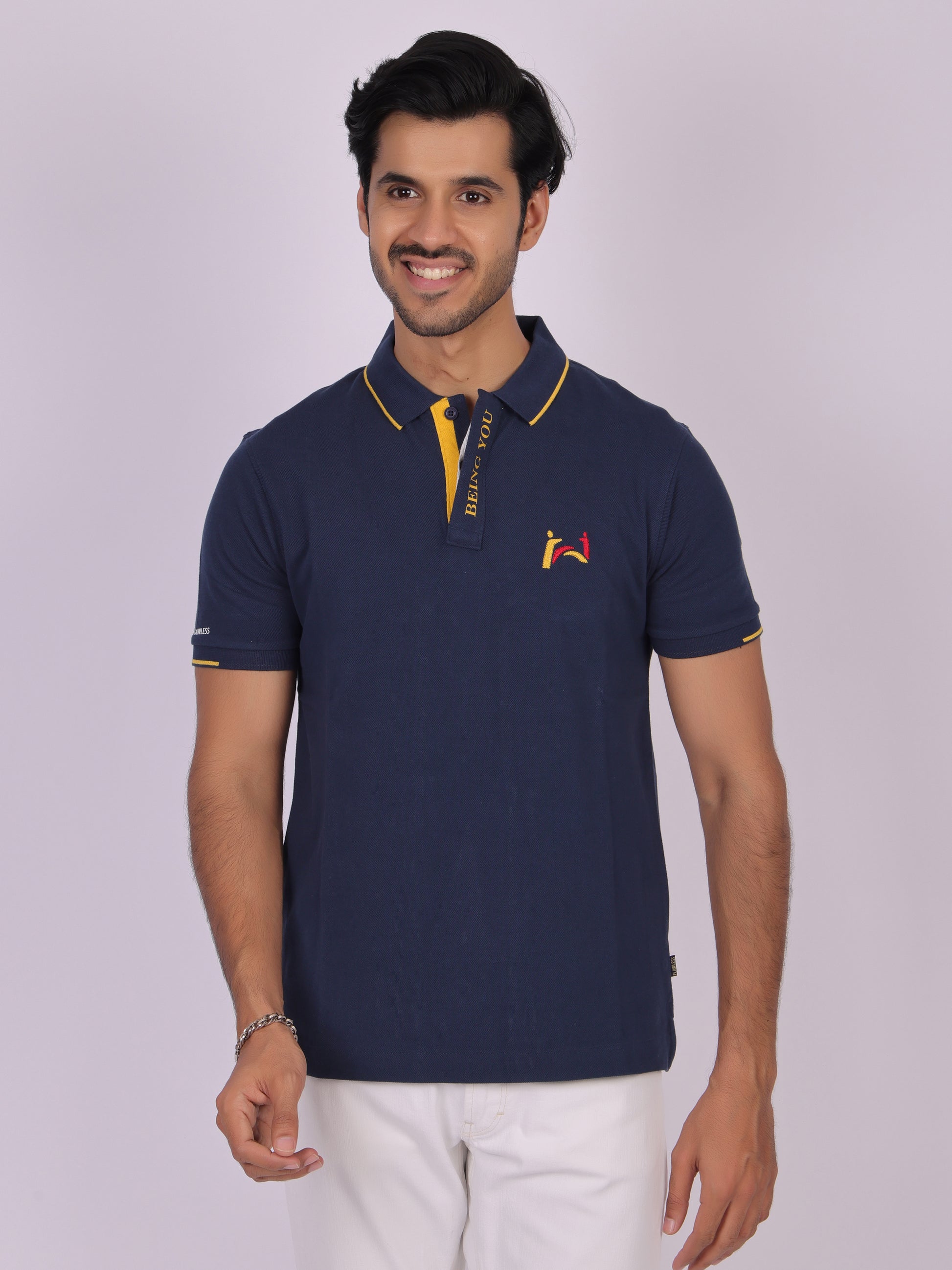 Classic Navy Blue Polo Shirt for Men - 100% Cotton, Regular Fit Being Flawless