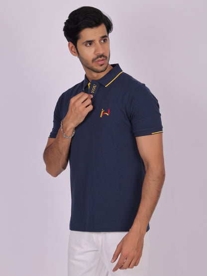 Classic Navy Blue Polo Shirt for Men - 100% Cotton, Regular Fit Being Flawless