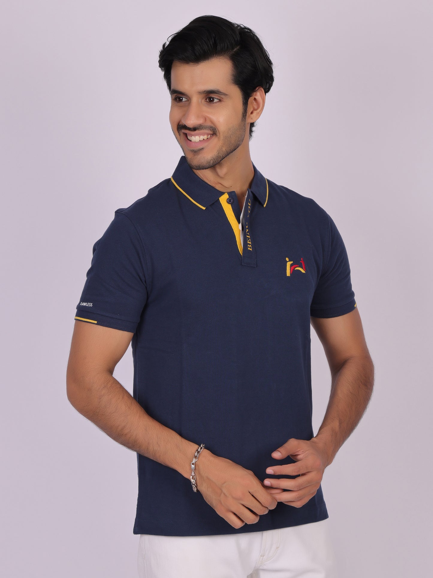 Classic Navy Blue Polo Shirt for Men - 100% Cotton, Regular Fit Being Flawless