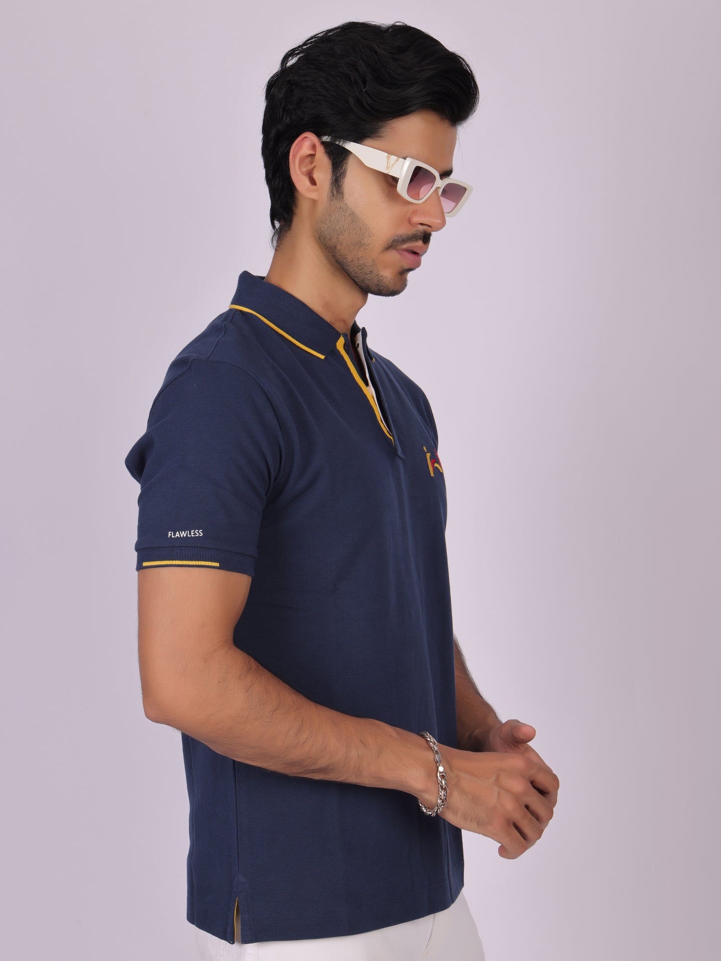 Classic Navy Blue Polo Shirt for Men - 100% Cotton, Regular Fit Being Flawless