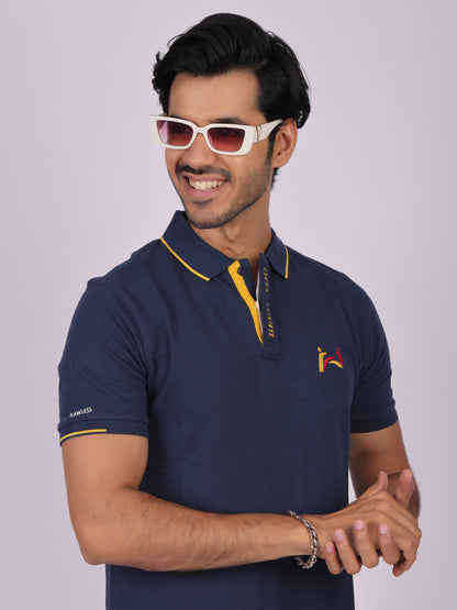 Classic Navy Blue Polo Shirt for Men - 100% Cotton, Regular Fit Being Flawless