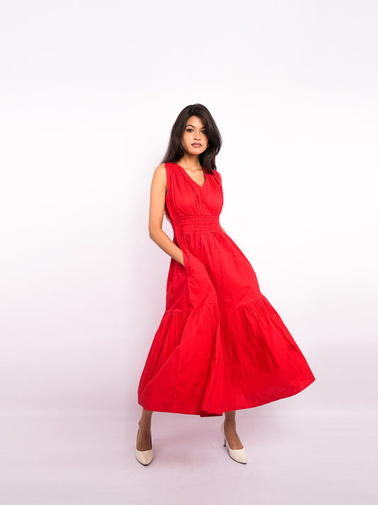 Flawless Cotton Fit and Flare Dress - Red color Being Flawless