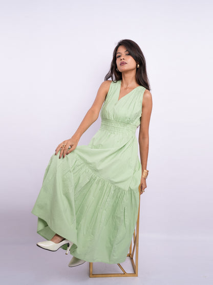 Flawless Cotton Fit and Flare Dress - Green color Being Flawless