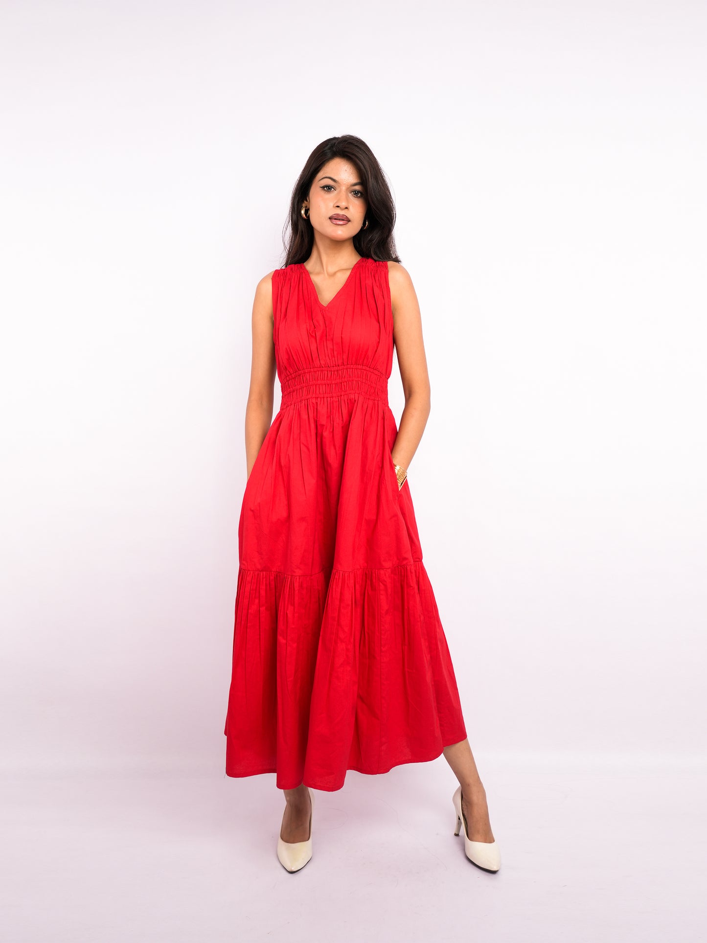 Flawless Cotton Fit and Flare Dress - Red color Being Flawless