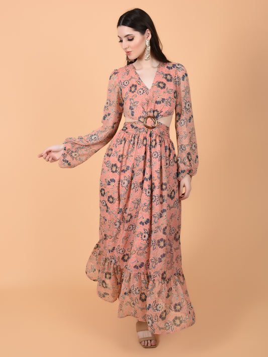 Flawless Women Pink Printed Cut Out Dress | MONICA