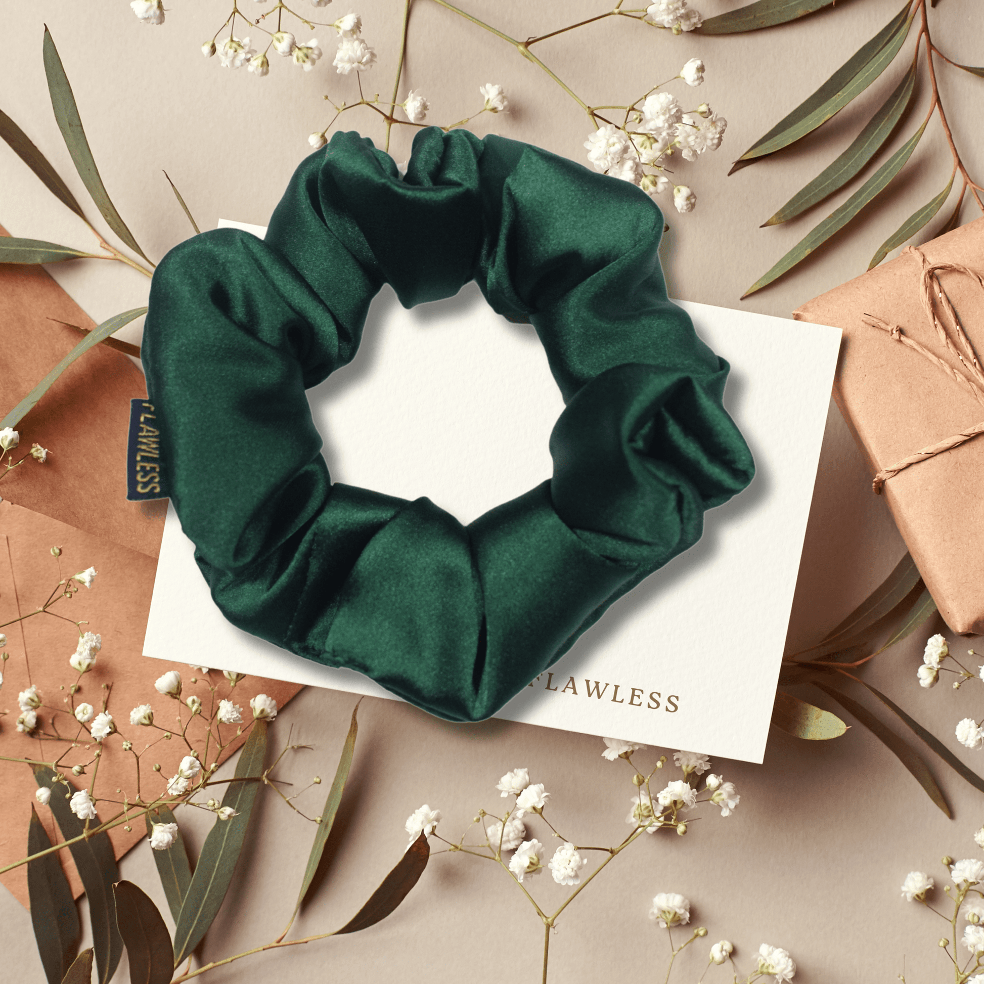 Flawless Luxury Satin Green Scrunchies For Women and Girls (Pack of 2) Being Flawless