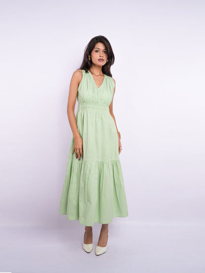 Flawless Cotton Fit and Flare Dress - Green color Being Flawless