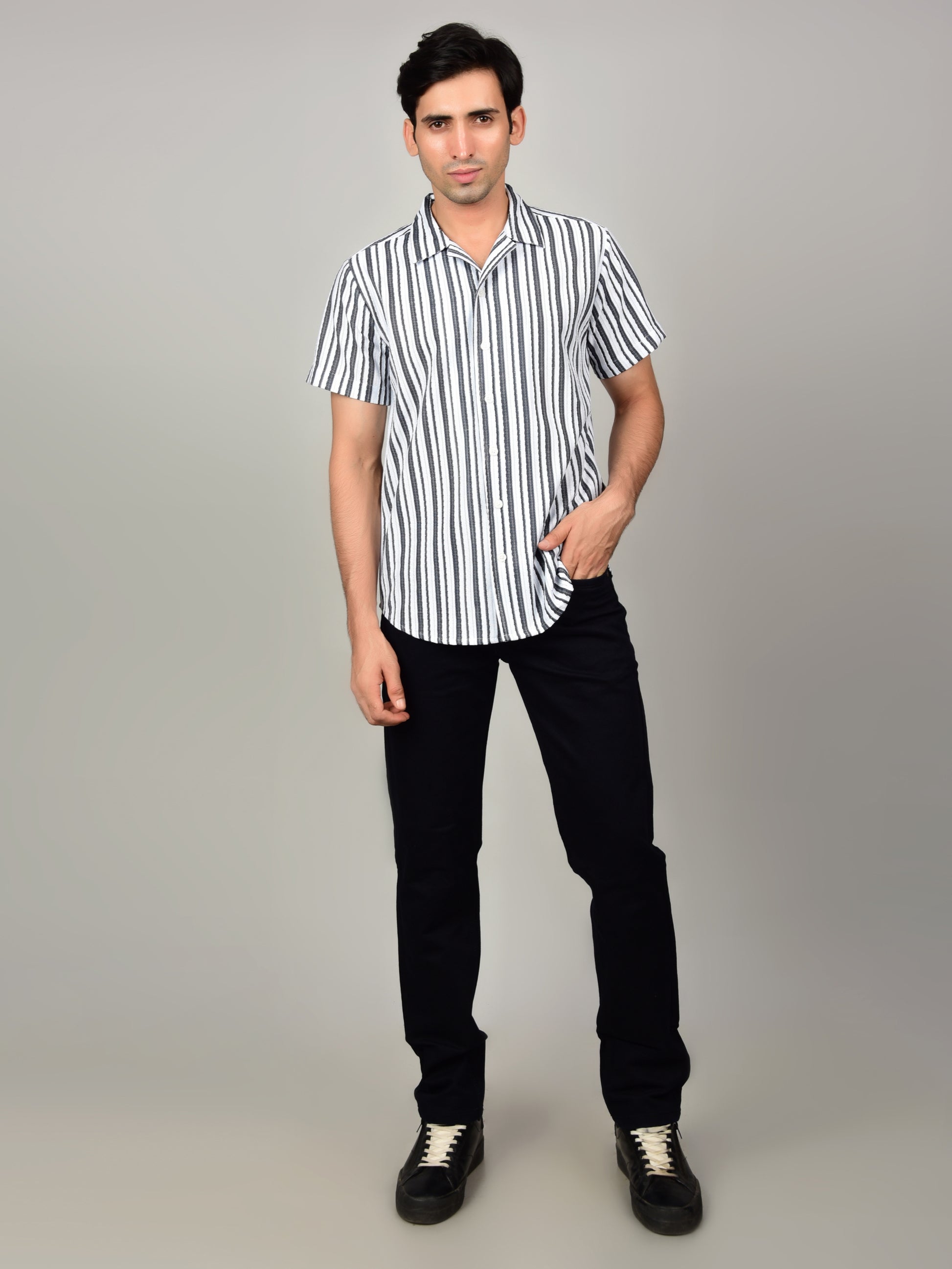 Men's Textured Classic Black & White Shirt Being Flawless