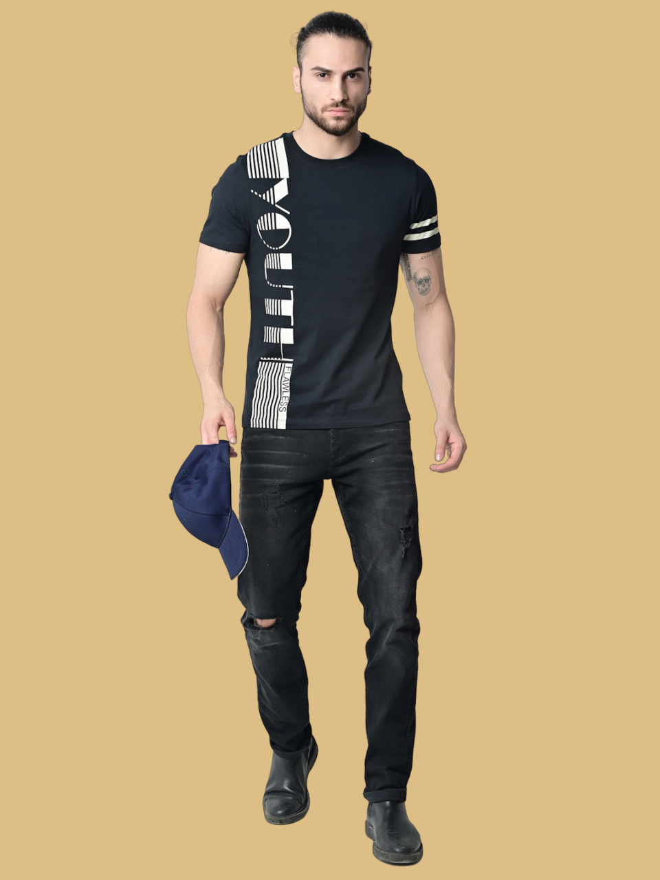 Flawless Men's Classic Black Cotton T-Shirt Being Flawless