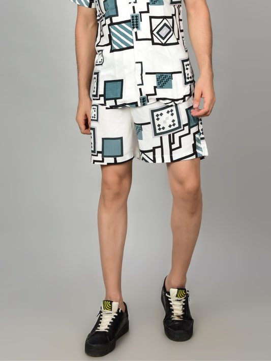 Men's Geometric Print Casual Shorts - Off-White Being Flawless