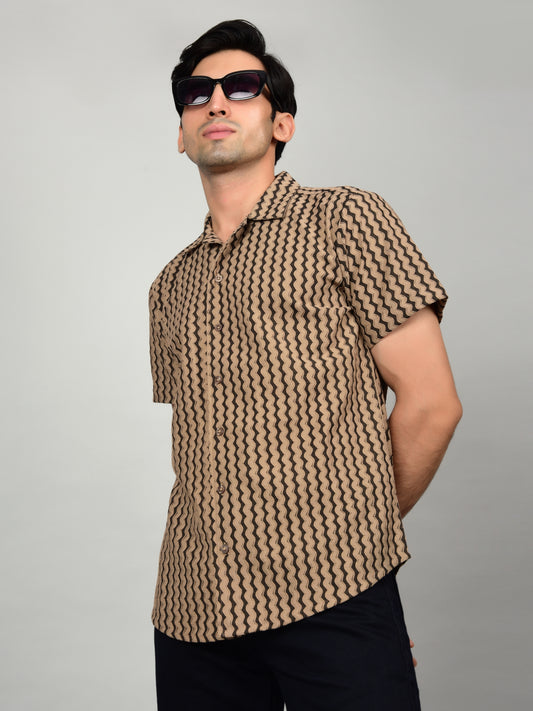 Men's Textured Brown Casual Shirt Being Flawless