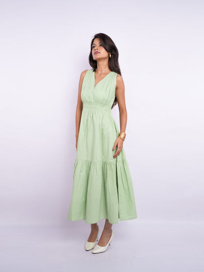 Flawless Cotton Fit and Flare Dress - Green color Being Flawless