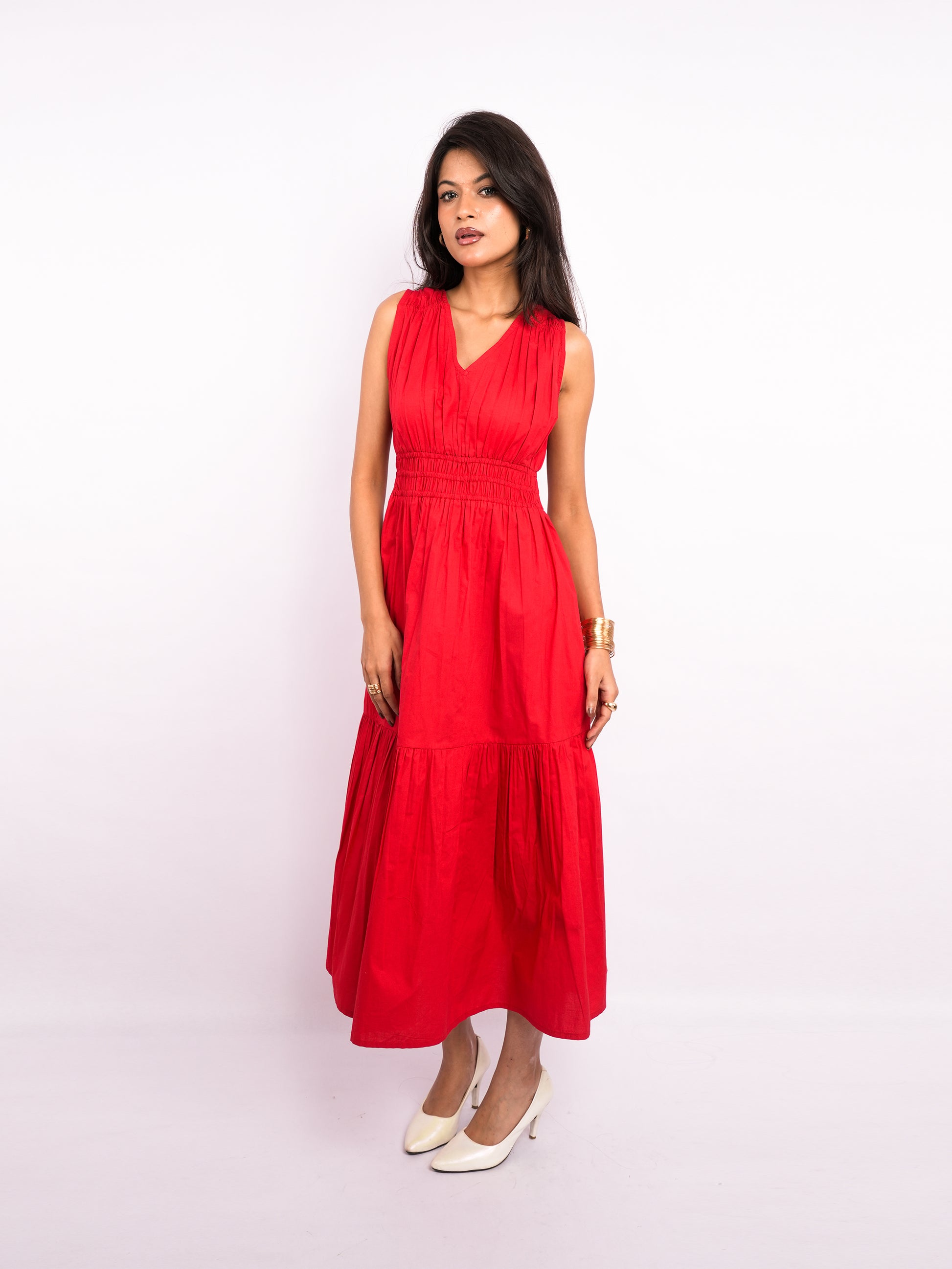 Flawless Cotton Fit and Flare Dress - Red color Being Flawless