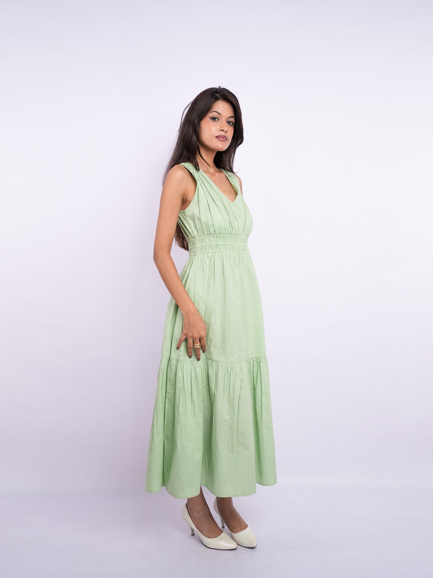 Flawless Cotton Fit and Flare Dress - Green color Being Flawless