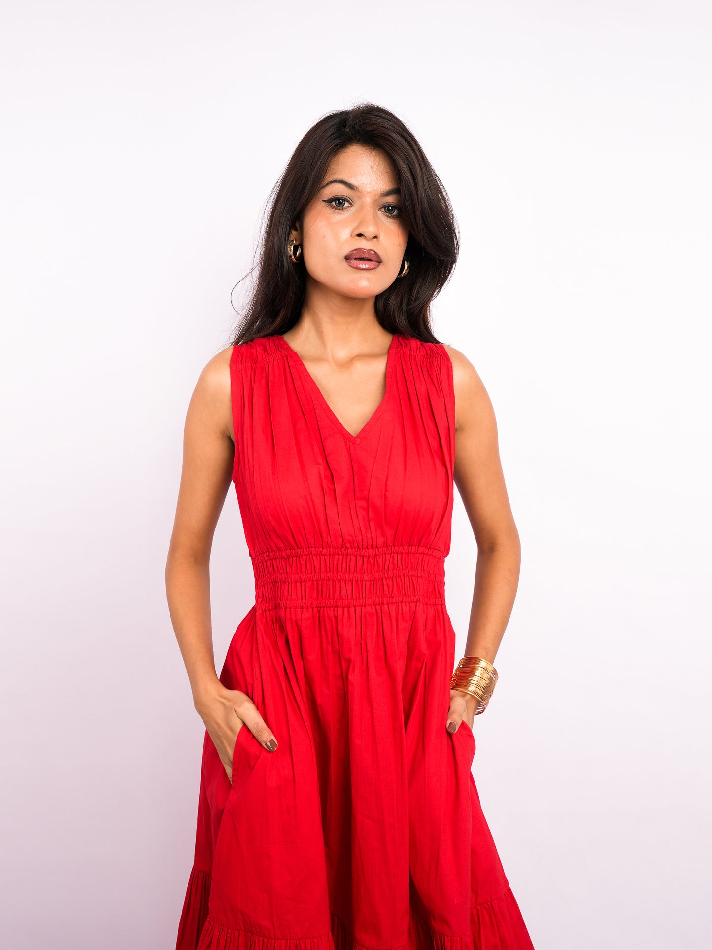 Flawless Cotton Fit and Flare Dress - Red color Being Flawless