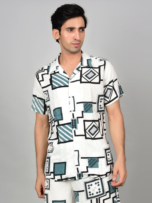 Men's Geometric Print Casual Shirt - Off-White Being Flawless