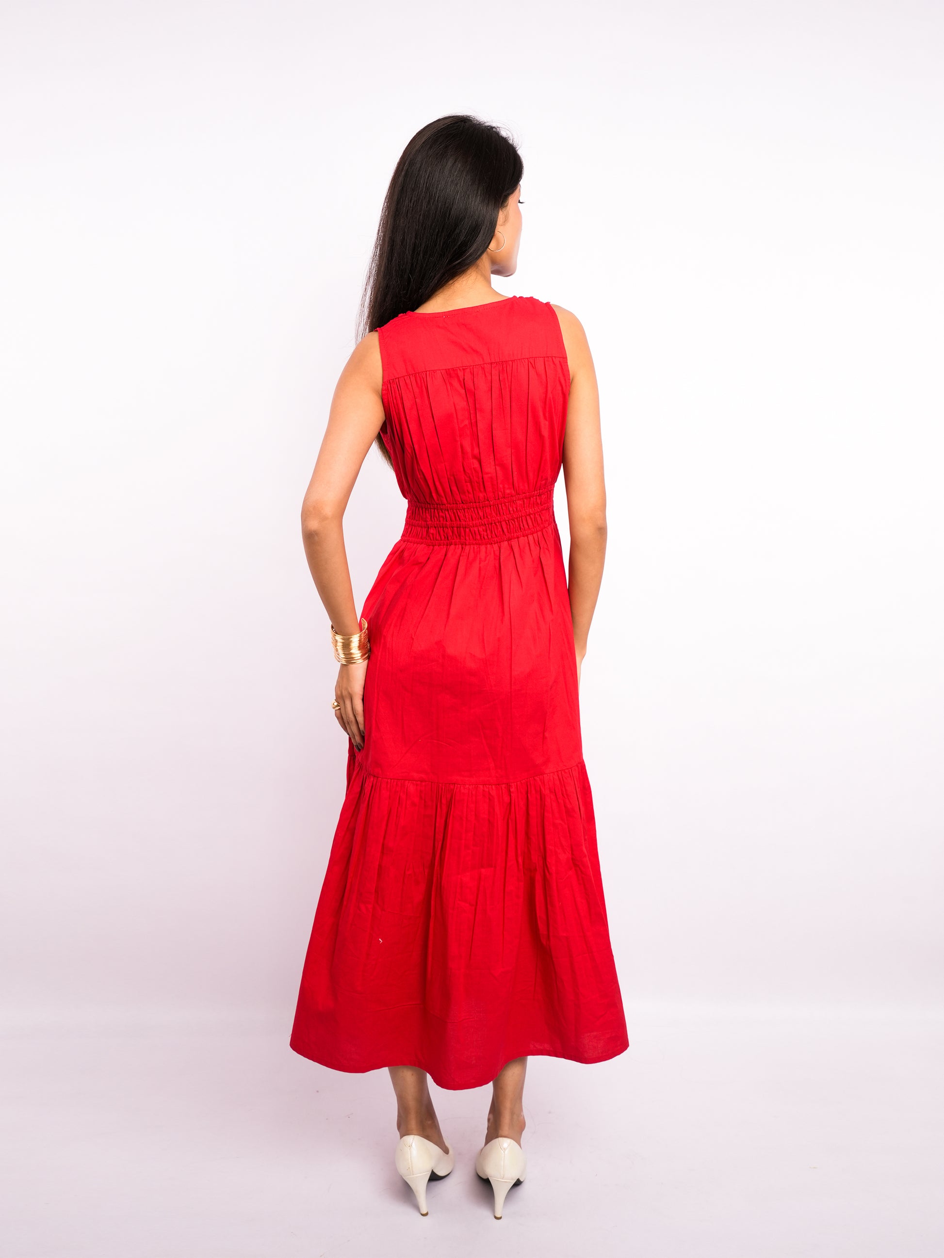 Flawless Cotton Fit and Flare Dress - Red color Being Flawless