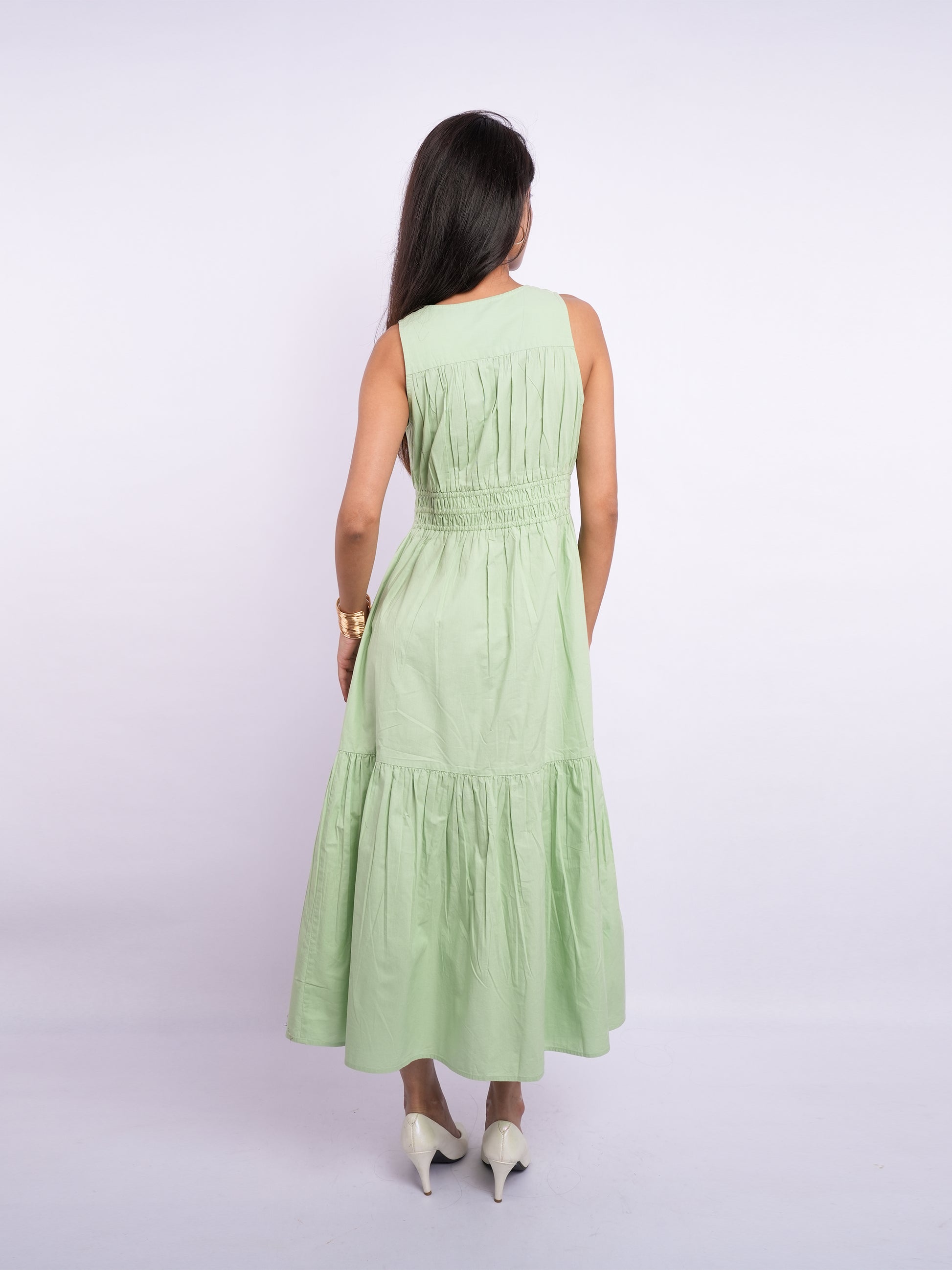 Flawless Cotton Fit and Flare Dress - Green color Being Flawless