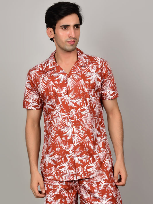 Men's Crimson Red Shirt - Floral or Leaf Print Being Flawless