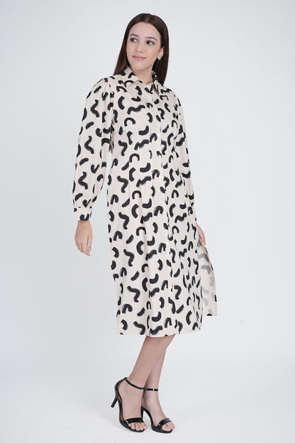 Cotton Off-White Printed Dress for Women Being Flawless