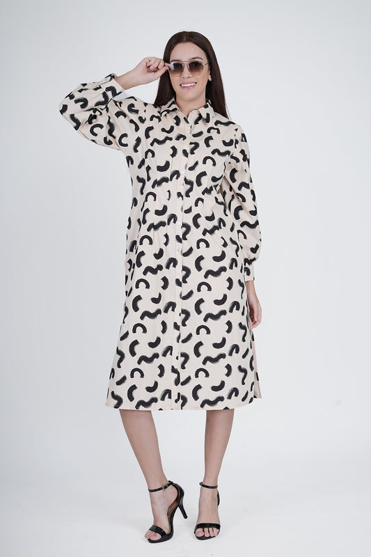 Cotton Off-White Printed Dress for Women Being Flawless