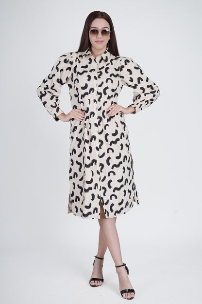 Cotton Off-White Printed Dress for Women Being Flawless