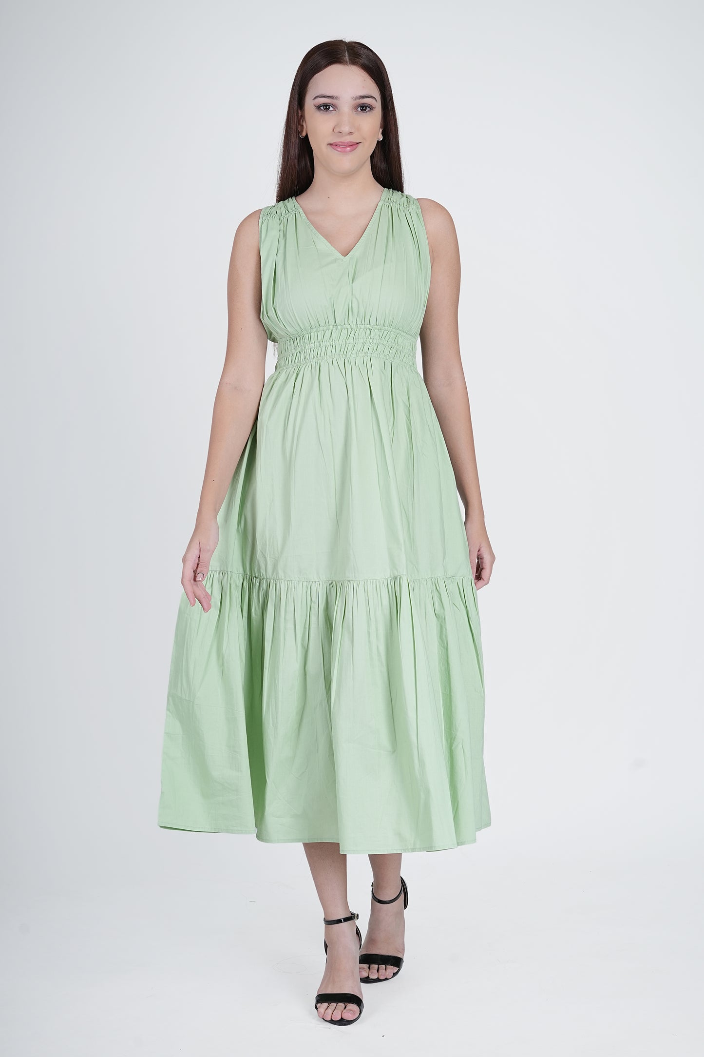 Flawless Cotton Fit and Flare Dress - Green color Being Flawless