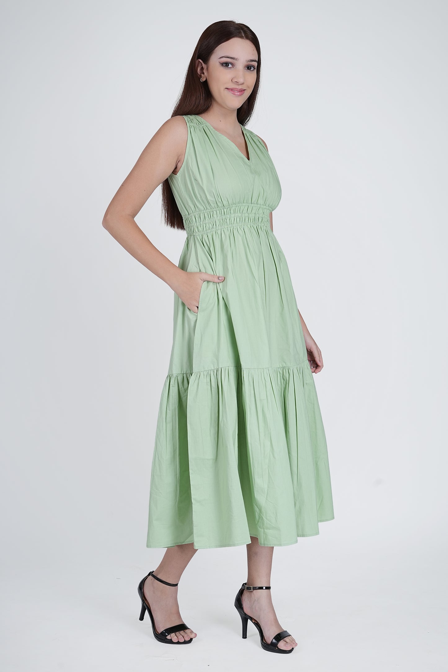 Flawless Cotton Fit and Flare Dress - Green color Being Flawless