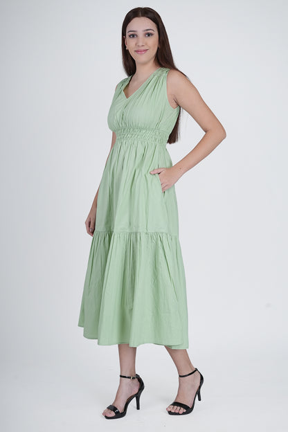 Flawless Cotton Fit and Flare Dress - Green color Being Flawless