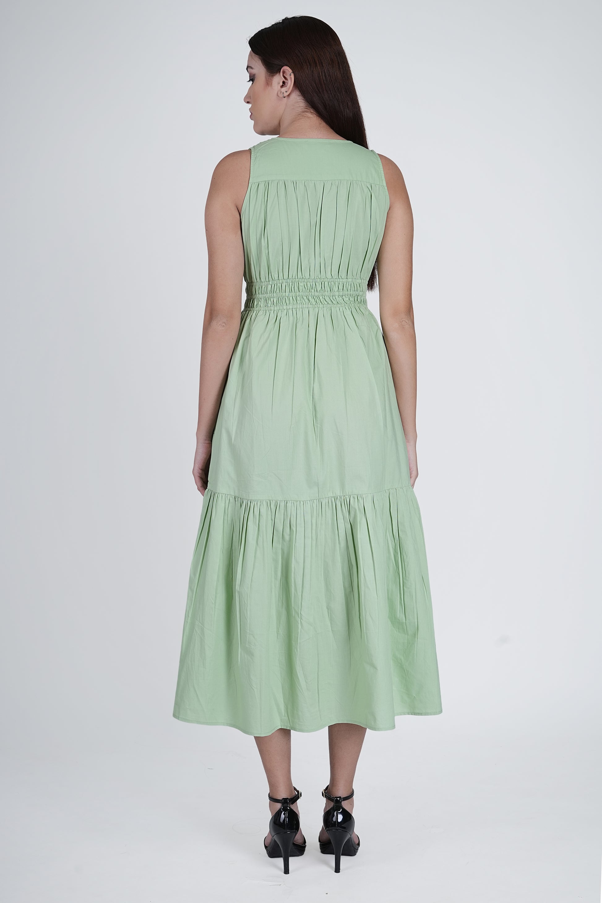 Flawless Cotton Fit and Flare Dress - Green color Being Flawless