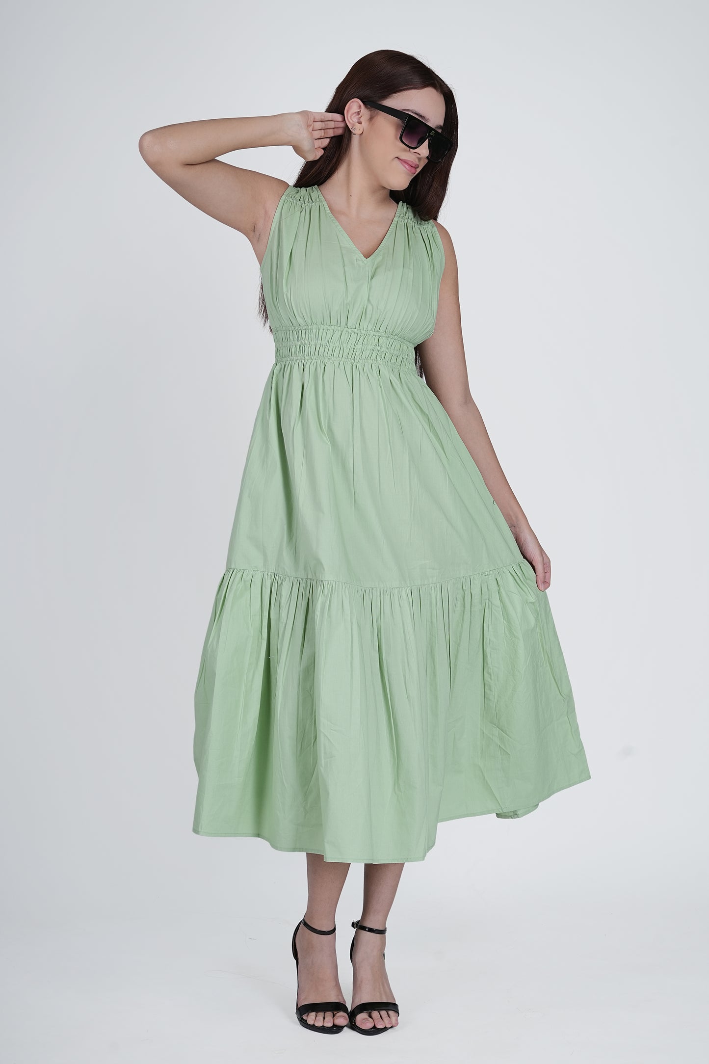 Flawless Cotton Fit and Flare Dress - Green color Being Flawless